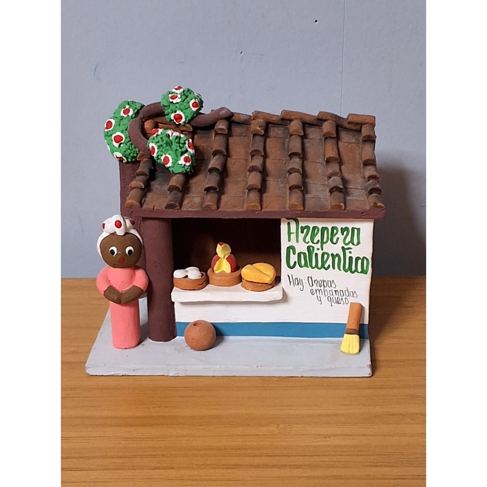 Vintage Handmade Clay Mini Casita Arepera Diorama. Made In Venezuela